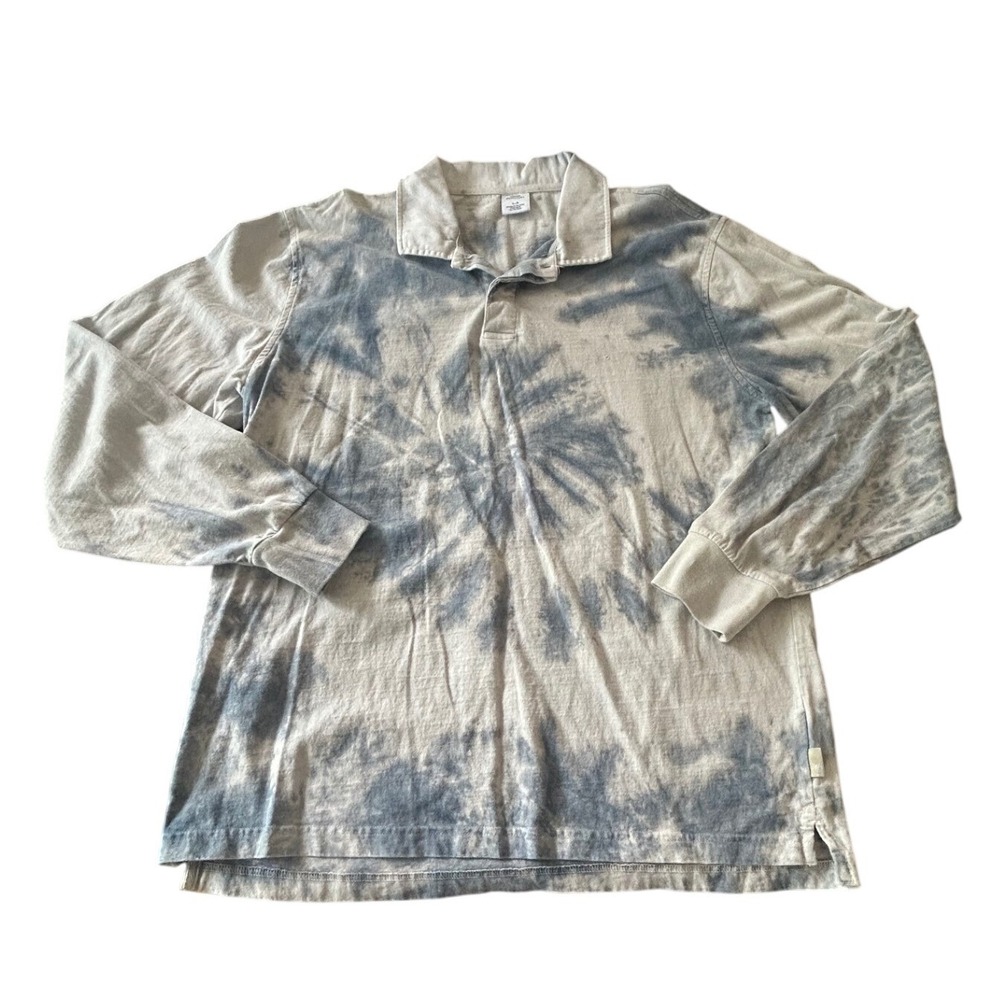 Urban Outfitters Polo Shirt Large Blue Tie Dye Long Sleeve Cotton Grunge Indie